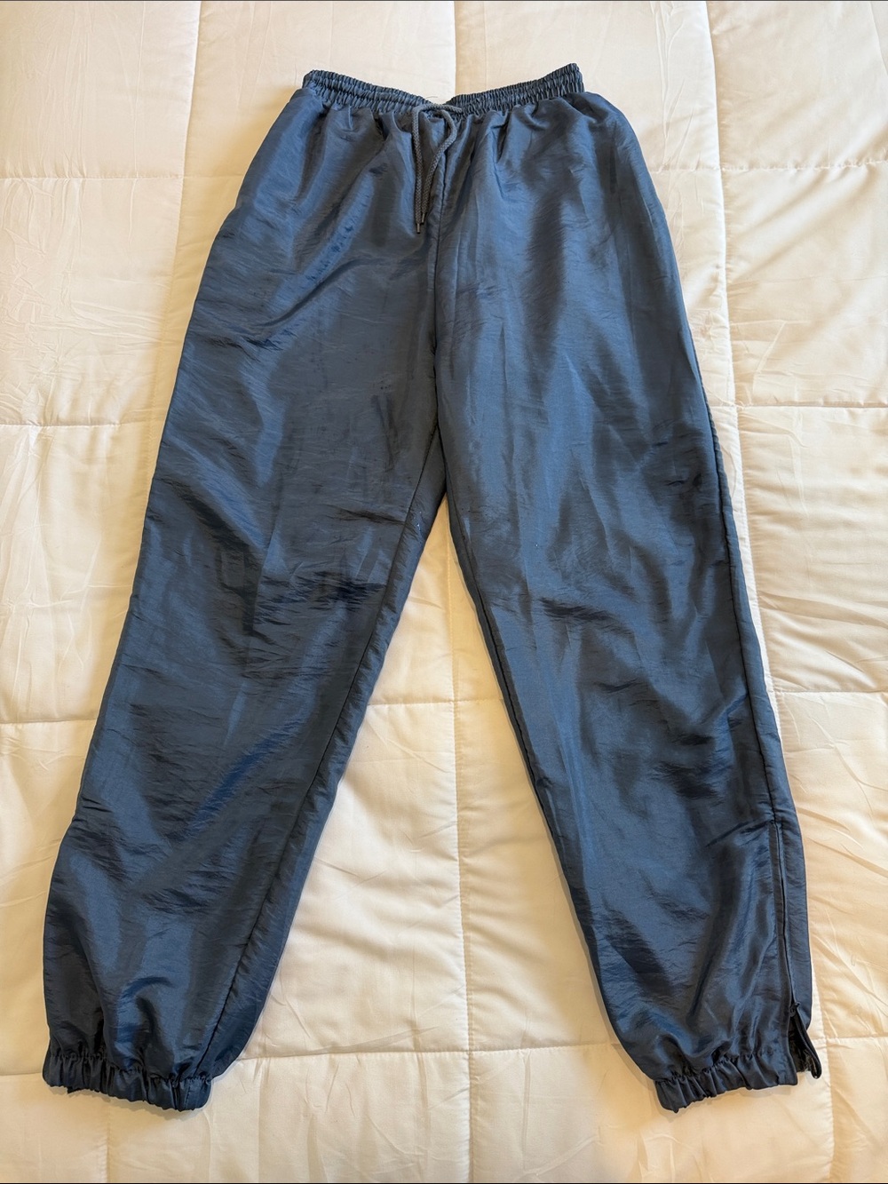 Outbrook Womenβs Vintage Blue Nylon Track Pants with Zipper Ankle Med